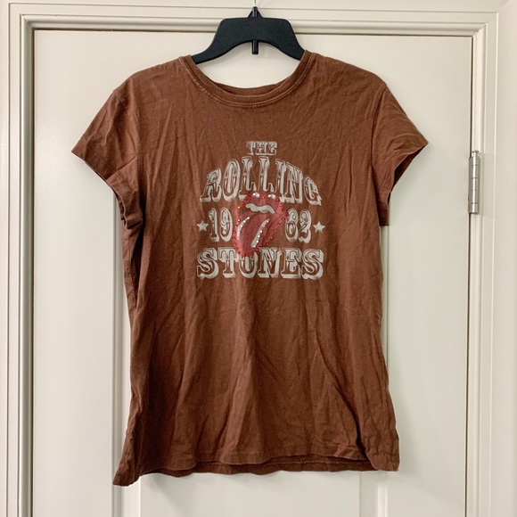 Rolling Stones Tops - Rolling Stones Brown Jeweled Graphic T-Shirt XXL